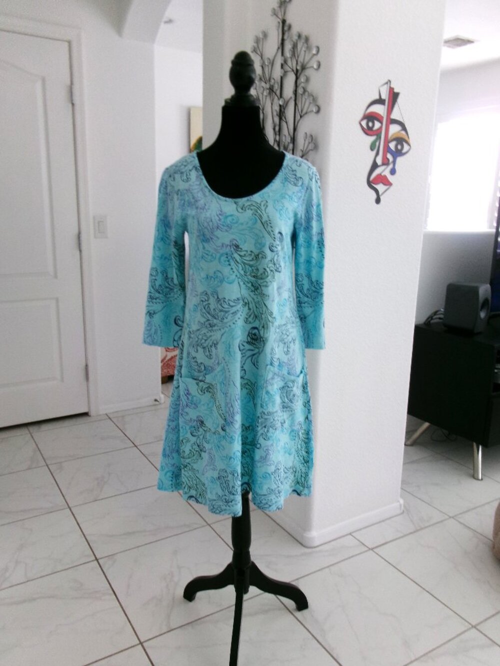 Fresh Produce Waverly Dalia Shift Dress Aqua Blue S Pockets